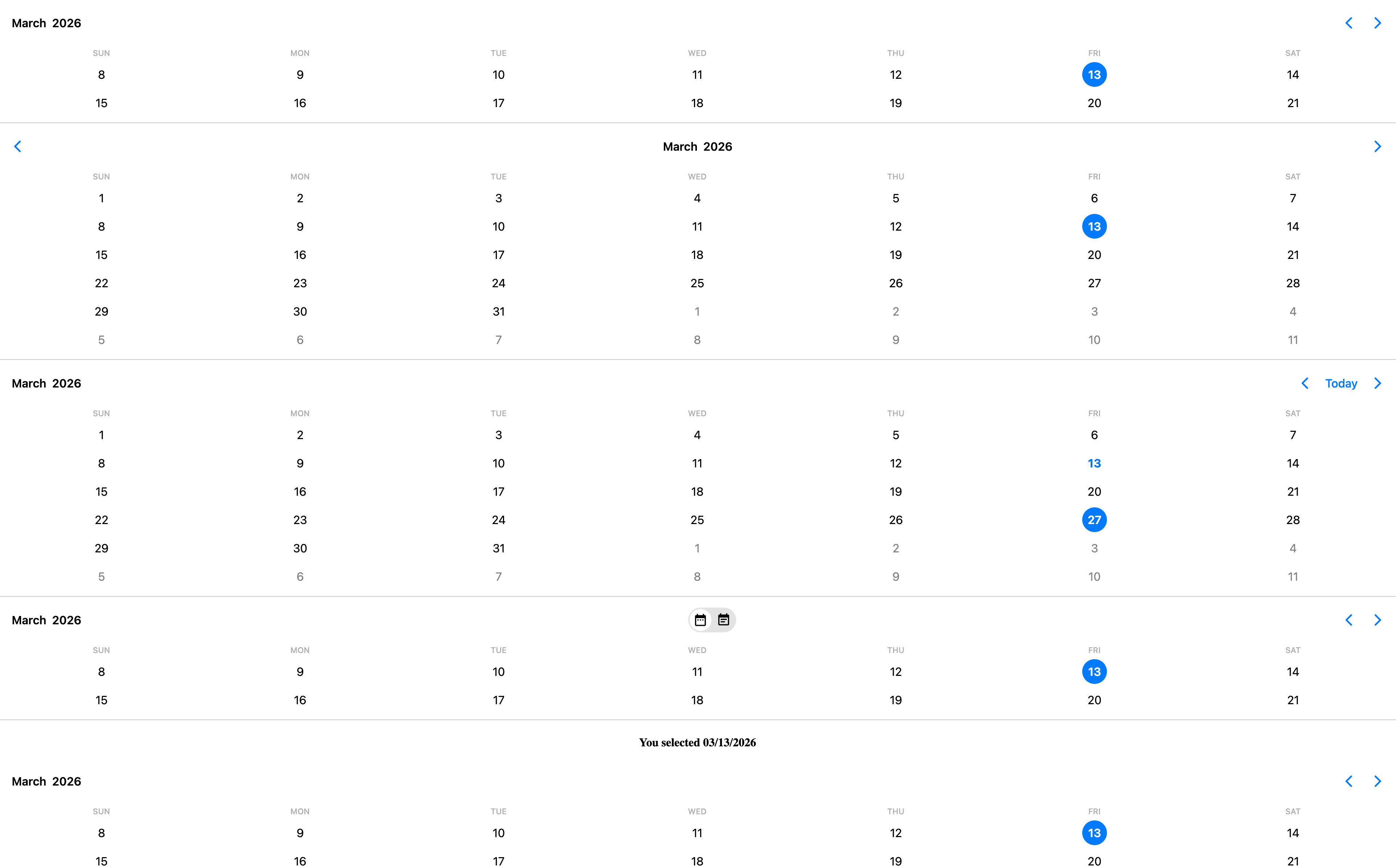 Calendar header template