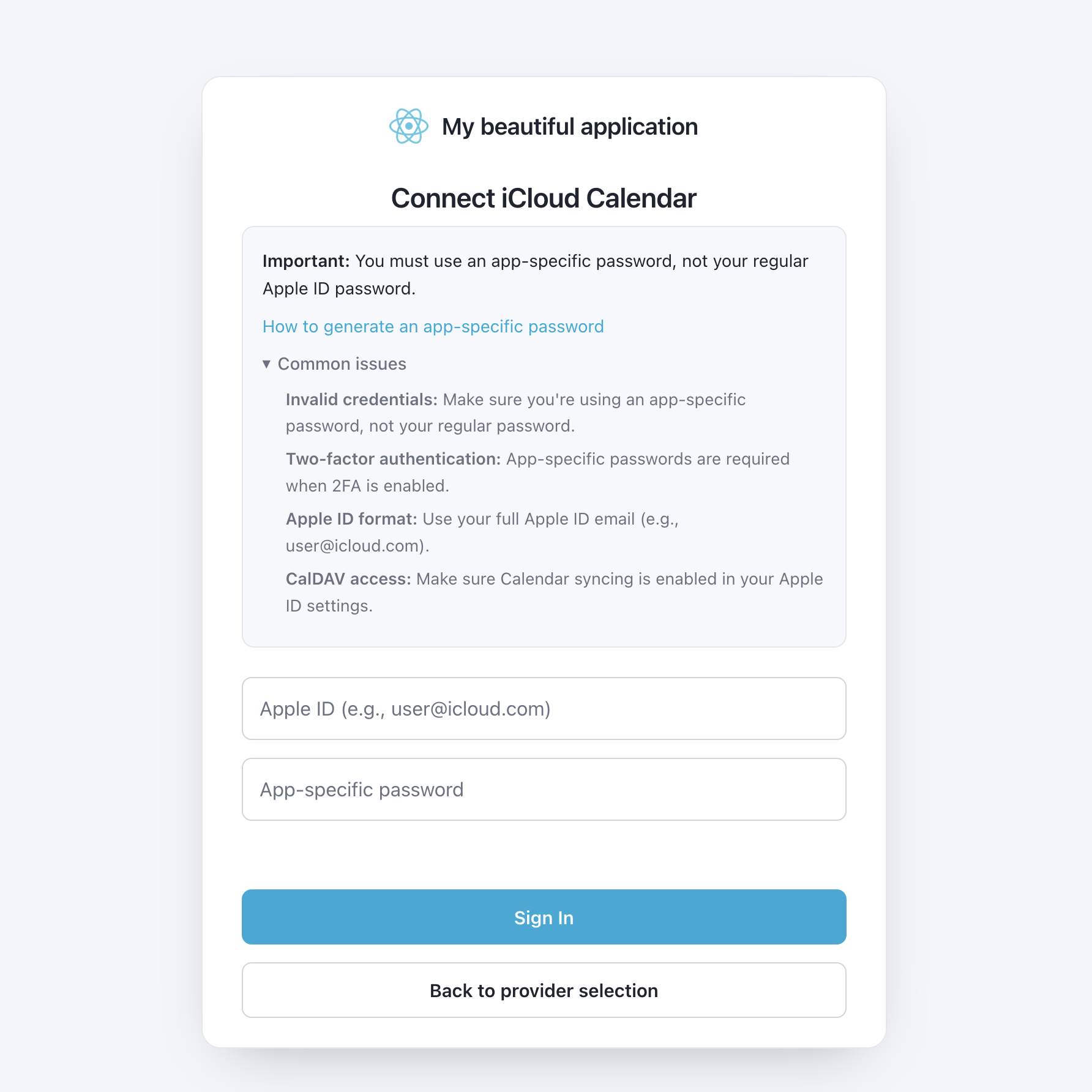Connect authorization screen with light theme